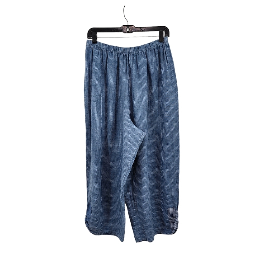 Jackie Loves John Women's 100% Linen Stripes Patchwork Wide Leg Cropped Pants